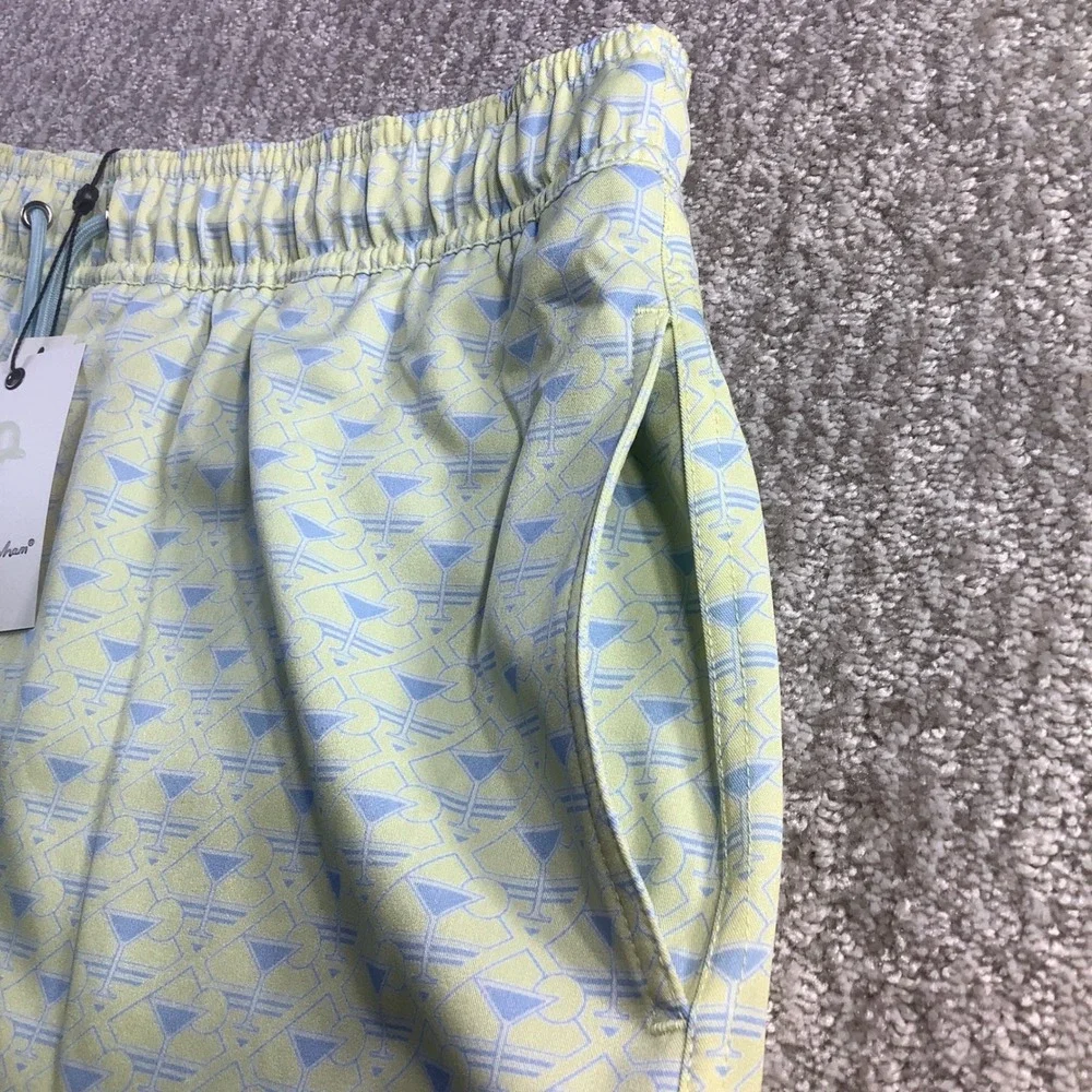 Robert Graham Mens Martini Tower Swim Trunks Yellow Blue Size L NWT